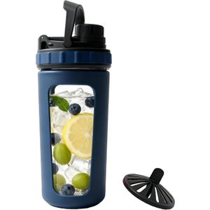 Glass Shaker Cup Odorless BPA Free Glass Shaker Bottle for Protein 26oz Durable Borosilicate Glass, Leak-Proof & BPA-Free Ideal for Creamy Protein Shakes, Smoothies & Workout Drinks (Navy Blue)