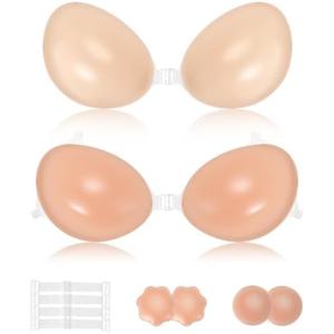 Ovlospa Sticky Push Up Bra for Women,Adhesive Invisible Silicone Lift Bra with Reusable Nipple Covers for Backless Dress, Size B cup