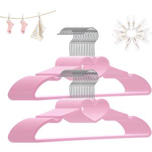 Plastic Hangers 30 Pack, Pink Hangers Ultra Thin Space Saving - 360 Degree Swivel Hook & 10 Clips-Strong & Durable for Sweaters,Dress, Shirt, Coat