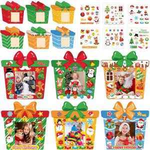 24 PCS Christmas Picture Frame Ornaments Paper DIY Photo Frame Craft Set Hanging Decorations For Christmas Tree Decor (Gift Box)