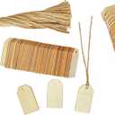 200 Pack 2.2 Inch Wood Tags with Hole and Twine, Clipped Corner Rectangle Wooden Gifts Tag for Crafts Unfinished Labels (1.2x2.2 in)