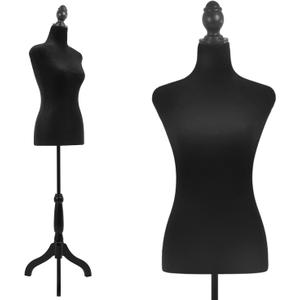 FDW Female Mannequin Body Dress Form Sewing Mannequin Torso Manikin with Tripod Base Stand Adjustable Mannequin for Sewing Clothes Display (Black)