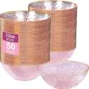 I00000 50 Pack 12 Ounce Pink Plastic Bowls Serving Bowls Hammered Clear Bowl with Gold Rimmed, Heavy Duty Disposable Bowl Set,Small Bowls for Wedding Party