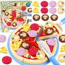 Wooden Pizza Play Food Set - 24 Pcs Cutting Toys, Pretend Play Kitchen Accessories for 3-5 Year Old Toddlers Boys & Girls