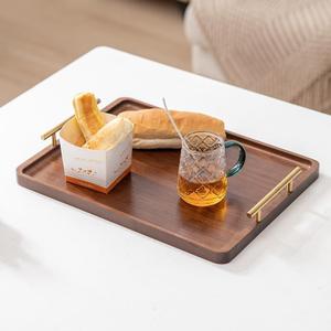 Bamboo Serving Tray with Gold Handles, Food Tray for Breakfast, Coffee Table, Dinner & Bar, Decorative Tray for Kitchen, Bedroom (Large) (14" x 9.5" x 2")