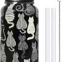 32oz Black Cat Insulated Aater Water Bottle with Straw,Cat Gym Hiking Sports Coffee Mug Cup Water Bottles,Penguin Gifts for Women,Cat Decor Stuff Accessories