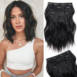 Clip in Hair Extensions 4PCS Black Hair Extensions Clip ins for Women 10 Inch Body Wave Short Wavy Hair Thick Syntheitc Hairpieces