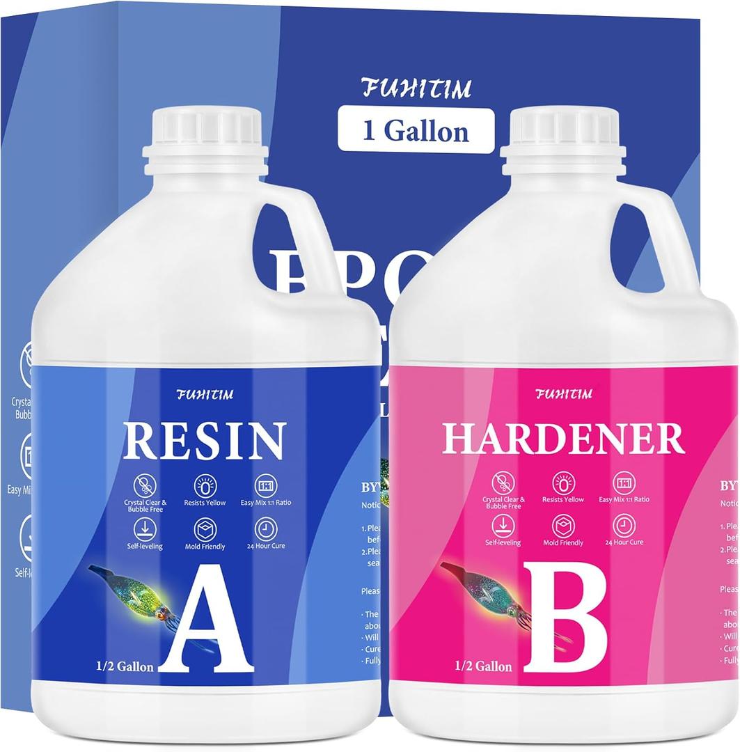 Epoxy Resin 1 Gallon - Crystal Clear Epoxy Resin Kit - Self-Leveling, High-Glossy, No Yellowing, No Bubbles, Perfect for Crafts, Table Tops, DIY 1:1 Ratio