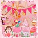 Feifeiya 24 Pcs Pink Gift Bag with Handle Valentines Day 3D Fairy Tale Flower House Cardboard Treat Candy Goodies Gift Bag for Valentines Galentine Day Holiday Birthday Party Supplies