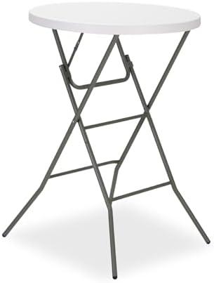 32" Round Folding Table, Portable Bar Height Folding Table with Detachable Legs, Round Foldable Table with HDPE Top for Standing Parties, Balcony, Event, Indoor Outdoor Use (White, 1 Pack)
