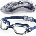 Aegend Swim Goggles, Swimming Goggles No Leaking Full Protection Adult Men Women Youth (Black Clear With Blue Strap)