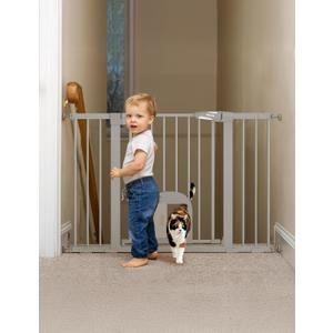 Babelio 29-48" Extra Wide Baby Gate with Adjustable Cat Door,Easy Install Pressure/Hardware Mounted,Auto Close Pet door for Stairs,House,Doorways,Effortless Walk Thru,Gray