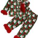 Toddler Baby Girl Boy Silk Satin Pajamas Set Button Down Pjs Kids Long Sleeve Shirt Pants Christmas Pjs Sleepwear (7-8 Years, Red Green Santa)