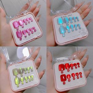 4 Pack Press on Toenails, Short Square Fake Toe Nails, Summer Full Cover Glossy Acrylic Toenails with Glitter for Women Girls, 96 Pieces