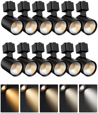 ALAMPEVER 12 Pack LED Track Lighting Heads, Dimmable J Type LED Track Lights with 5 Selectable Color Temperatures, 2700K/3000K/3500K/4000K/5000K, 10W, 800LM, 36°, Ideal for Home Commercial Use, Black