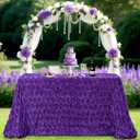B-COOL Purple Rosette Tablecloth 60x102 Inch Satin 3D Floralr Romantic Party Table Fabeic for Wedding Bridal Shower Birthday Rectangle Table Decoration