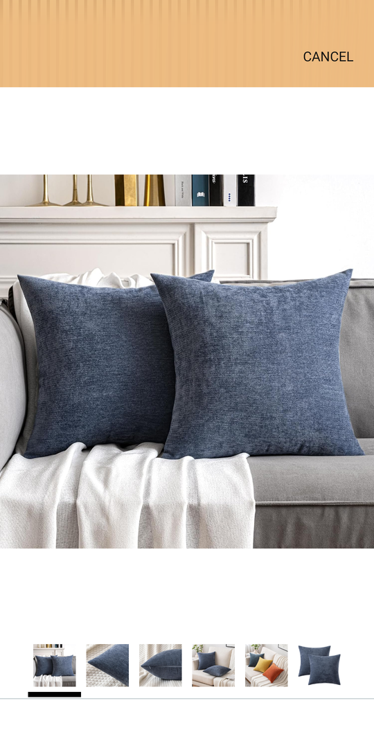 MIULEE Pack of 2 Blue Decorative Pillow Covers 18x18 Inch Soft Chenille Couch Throw Pillows Farmhouse Cushion Covers for Home Decor Sofa Bedroom Living Room