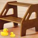 Harwaya Wooden Toddler Step Stool for Bathroom Sink, Dark Wood Kids Toilet 2 Step Stool for Toddlers Potty Training, Baby Child Stepping Stools with Handles for Bedroom Kitchen Counter (Walnut Brown)