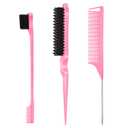 SWEET VIEW 3 Pcs Slick Back Hair Brush, Rat Tail Comb, Edge | Bristle Brush, Hair Accessories for Girls, Kids, Toddlers Sleek Ponytail/Bun, Edge Control and Smoothing Baby Hair & Flyaways (Pink)