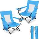 HaSteeL Folding Beach Chair Set of 2, Foldable Blue Camping Chairs for Outside, Low Beach Chair Portable for Adults Fishing, Picnic, Outdoor BBQ, Travel, Sports, Cup Holder & Storage Bag, 28 X 6 Inches , Oversized