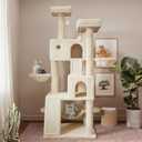 SHA CERLIN 65in Larger Cat Tree Tower Condo for Indoor Kitties/Multi-Level Furniture Activity Center with Wide Base/Cozy Plush Cat Perches/Baskets/Sisal Scratching Posts and Hammock/Beige