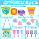 Collapsible Beach Toys for Kids, 3 Pack Foldable Sand Buckets and Shovels Set with Mesh Bag, Silicone Pails Shovels Molds, Sandbox Travel Sand Toys for Beach Essentials for Toddlers Kids Age 3-10