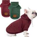 2 Pack Dog Hoodie Sweaters for Small Medium Dogs Warm Dog Clothes for Large Dogs Soft Waffle-Like Laminated Sweatshirt Bulldog (Dark Green+Wine Red, M (Back: 15.5", Chest: 21.6", Neck: 13"))