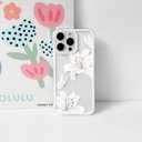 NITITOP Compatible with iPhone 16 Pro Case Cute Durable Lily Flower Floral Butterfly Pattern for Women Girls Color Frame Slim Shockproof Protective Phone Cover - White