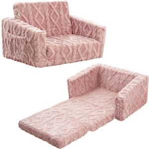 Toddler Couch for Kids  2-in-1 Fold Out Sofa and Lounger, Soft Flannel Convertible Chair, Flip Open Kids Couch(Pink) (Small, Red)