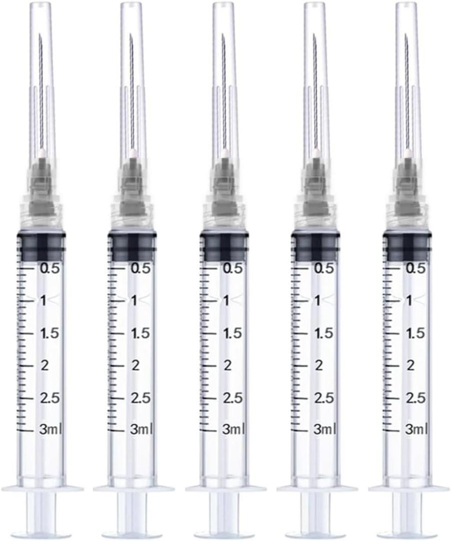 50 Pack 3ml/cc Disposable Luer Lock Lab Syringes with 22Ga 1.0 Inch Needle , Individually Sealed Packed