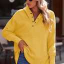 AlvaQ Womens Oversized Sweatshirts Hoodies Fleece Button Neck Hooded Tops Casual Pullover Tunics Winter Outfits 2025 (Yellow, S)