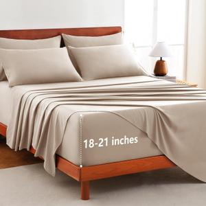 CozyLux Extra Deep Pocket Queen Sheet Set - 6 Piece Sheets Queen Size Bed Set - Fits Up to 21 inches Mattresses Queen SheetsBreathable Queen Bed Sheets & Pillowcases - Easy & Secure Fit, Wheat
