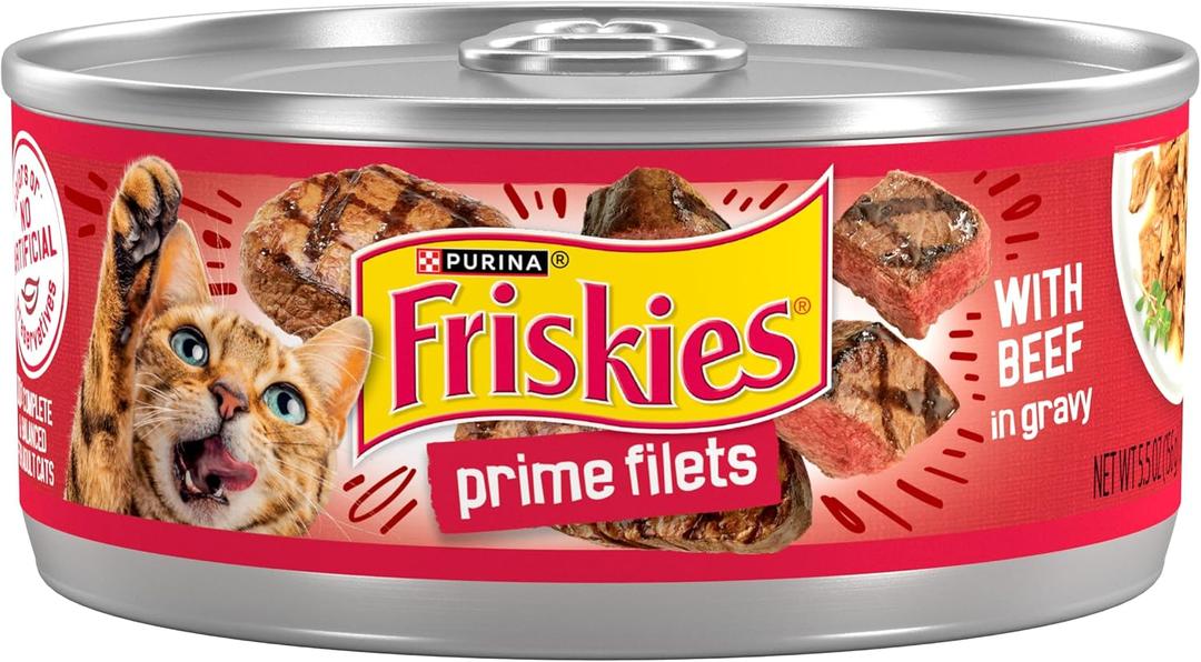 Purina Friskies Prime Filets with Beef in Wet Cat Food Gravy - (Pack of 24) 5.5 oz. Cans, BBD:12/2027
