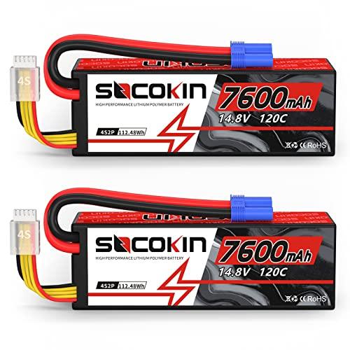Socokin 4S Lipo Battery 7600mAh 14.8V 120C with EC5 Connector Hard Case for RC Car Truck Tank RC Buggy Truggy RC Model Racing Hobby(2 Pack)