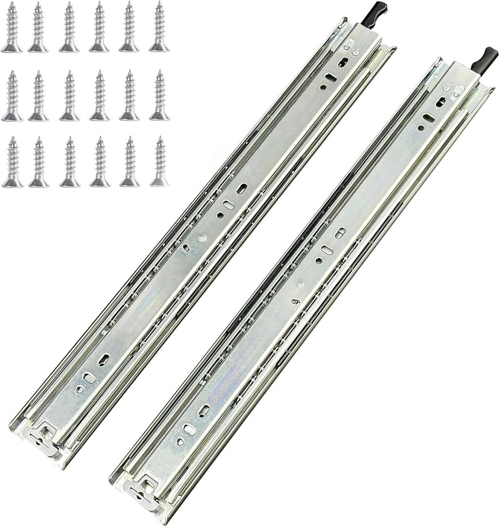 1 Pair 40 Inch 100 Lb Capacity Heavy Duty Locking Drawer Slides(with Stainless Screws),Side Mount Full Extension 3 Fold Ball Bearing Stainless Steel Drawer Rails,Hardware Drawer Runners Tracks