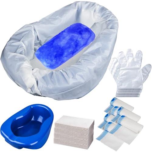 Bed Pan Set with Heavy-Duty Bedpan, 45 Disposable Liners, 45 Absorbent Pads & 100 Gloves - Pack 45 Count, Bedpan for Men,Women Females, Bedpan Kit for Elderly, Bedridden, Post-Op Home & Hospital Care