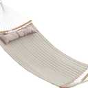 SONGMICS Hammock, Quilted Hammock with Curved Bamboo Spreaders, Pillow, 78.7 x 55.1 Inches, Portable Padded Hammock Holds up to 495 lb, Cream and Beige UGDC34BE (Cream + Beige)
