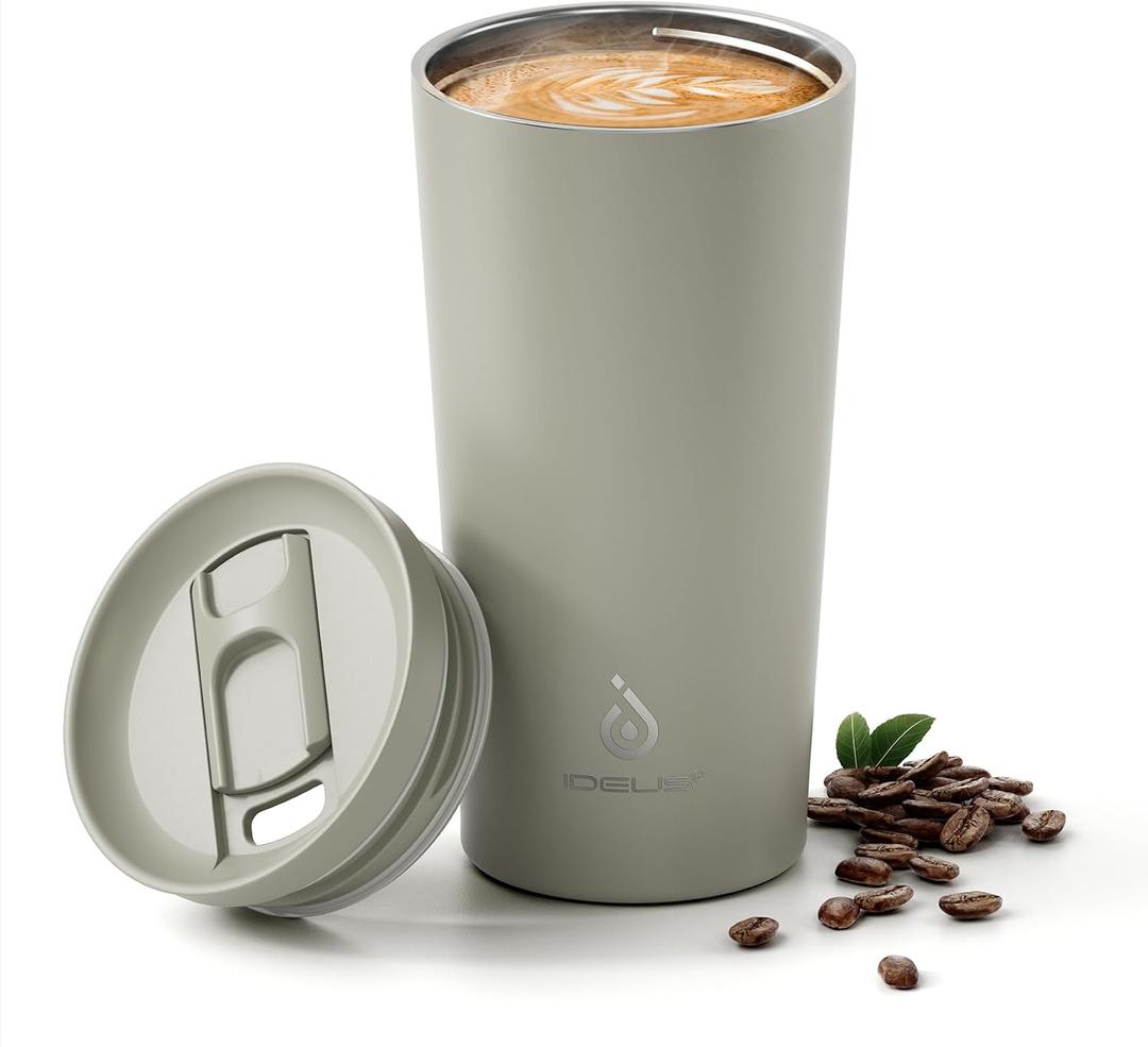 Ideus 17 oz Travel Coffee Mug, Double Wall Vacuum Stainless Steel Insulated Coffee Tumbler With Lid, Splash-Proof & Cup Holder Friendly, Keeps Drinks Hot/Cold, Dishwasher Safe, Celadon