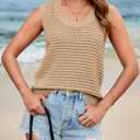 Saodimallsu Womens Summer Crochet Cover Up Sleeveless Scoop Neck Mesh Knit Beach Vacation Sweater Vest Khaki (Brown)