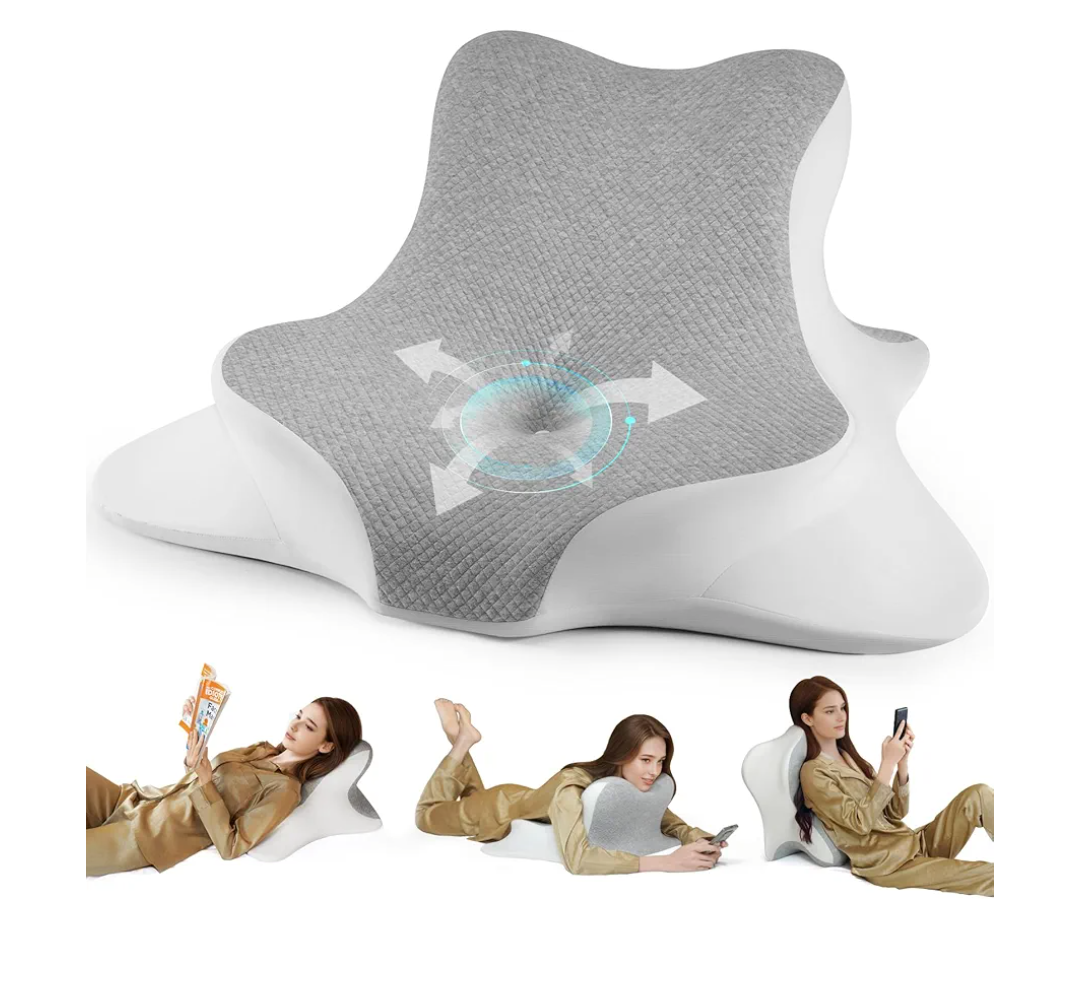 Reading Pillow for Bed, Lying, Leaning and Prone, Ergonomic Memory Foam Bed Wedge Pillow for Headboard, Chin & Back Support Pillows on Bedrest Couch Floor- Grey