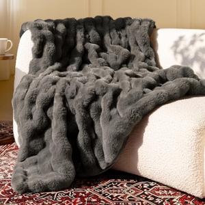 Ultra Soft Cozy Faux Fur Throw Blanket-Fuzzy Plush Thick Bubble Blanket, Fluffy Blanket for Couch, Sofa, Bedroom, and Living Room, 50x60 Inches, Dark Grey Taupe