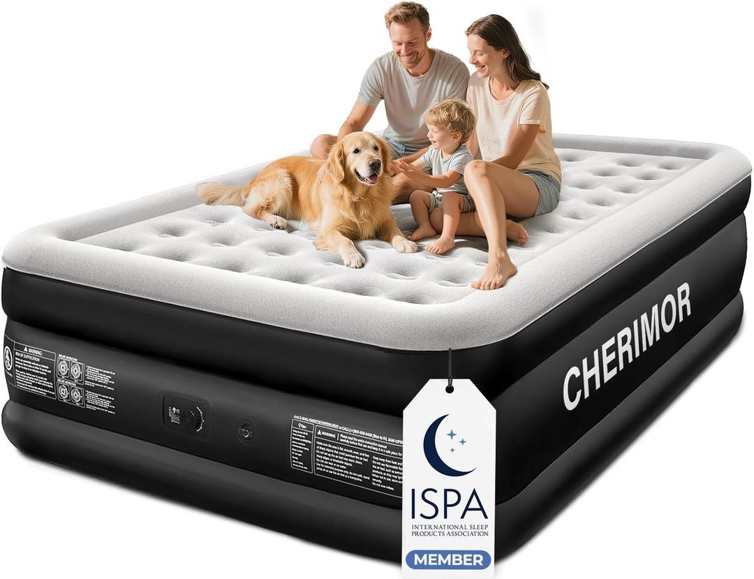 CHERIMOR King Size Air Mattress with Built-in Pump 18in, Upgraded Honeycomb