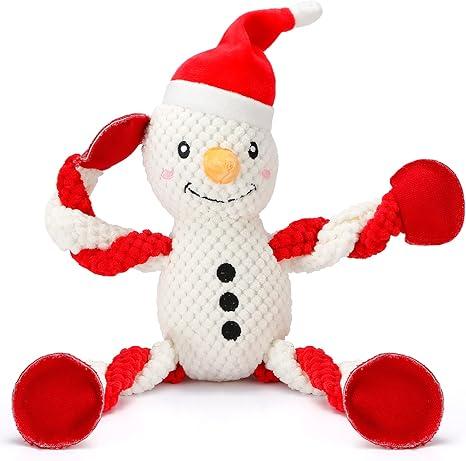 Senneny Christmas Dog Toys, Squeaky Snowman Plush with Ropes for Tug of War, Durable Interactive Chew Toys for Puppy Small Medium Large Dogs