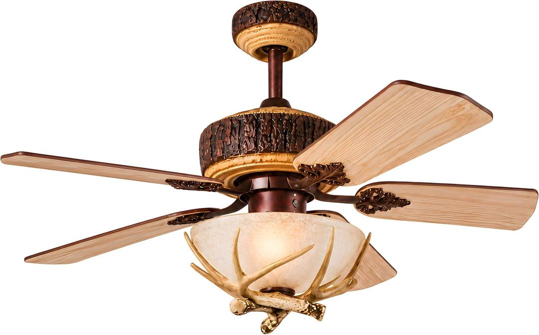 Antler Rustic 52-Inch Ceiling Fan with Light and Remote, Red Bronze