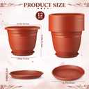 12 Pack Plastic Plant Pots Round Planter Pots with Saucer Tray Seedling Pot Hole Seed Resin Plant Pot Starting Nursery Flower Container with Pallet for Garden Outdoor Indoor(Brown, 12'')