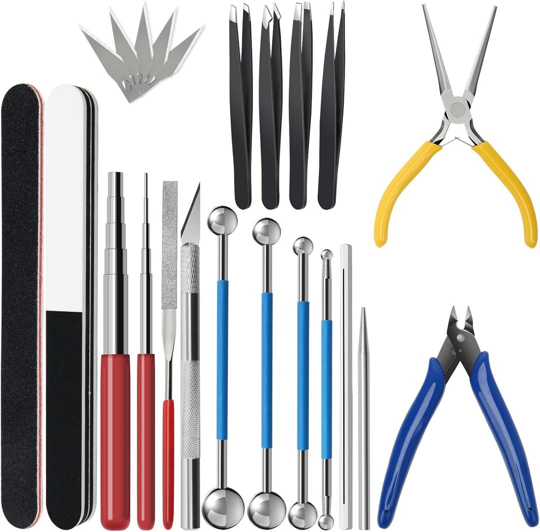 23 Pieces Metal Puzzle Tool Kit, AHIER Metal Model Tool Kit Including Plier Bending Assist Tools File Flat Tweezers Wire Wrapping Rod, 3D Metal Earth Tool Kit Model Building Tools
