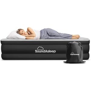SoundAsleep Dream Series Luxury Air Mattress with ComfortCoil Technology & Built-in High Capacity Pump for Home & Camping- Double Height, Adjustable, Inflatable Blow Up, Portable - Queen Size, Black