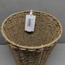 Boho Wicker Trash Can with Lid,Waterproof Bathroom Trash Can Hand Woven Wicker Waste Baskets for Kitchen Office Bedroom (1.3Gallons, Seagrass)