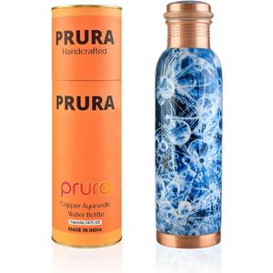 Pure Printed Copper Water Bottle - Leak Proof Ayurvedic Drinkware Copper Vessel for Sports, Gym, Outdoors, Yoga, Health Benefits