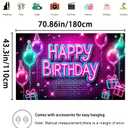 Neon Happy Birthday Banner Glow in The Dark Party Photography Backdrops Neon Happy Birthday Party Decoration Banner for Kids Boys Girls Photo Backdrop Photo Prop 71x43 In UV Blacklight